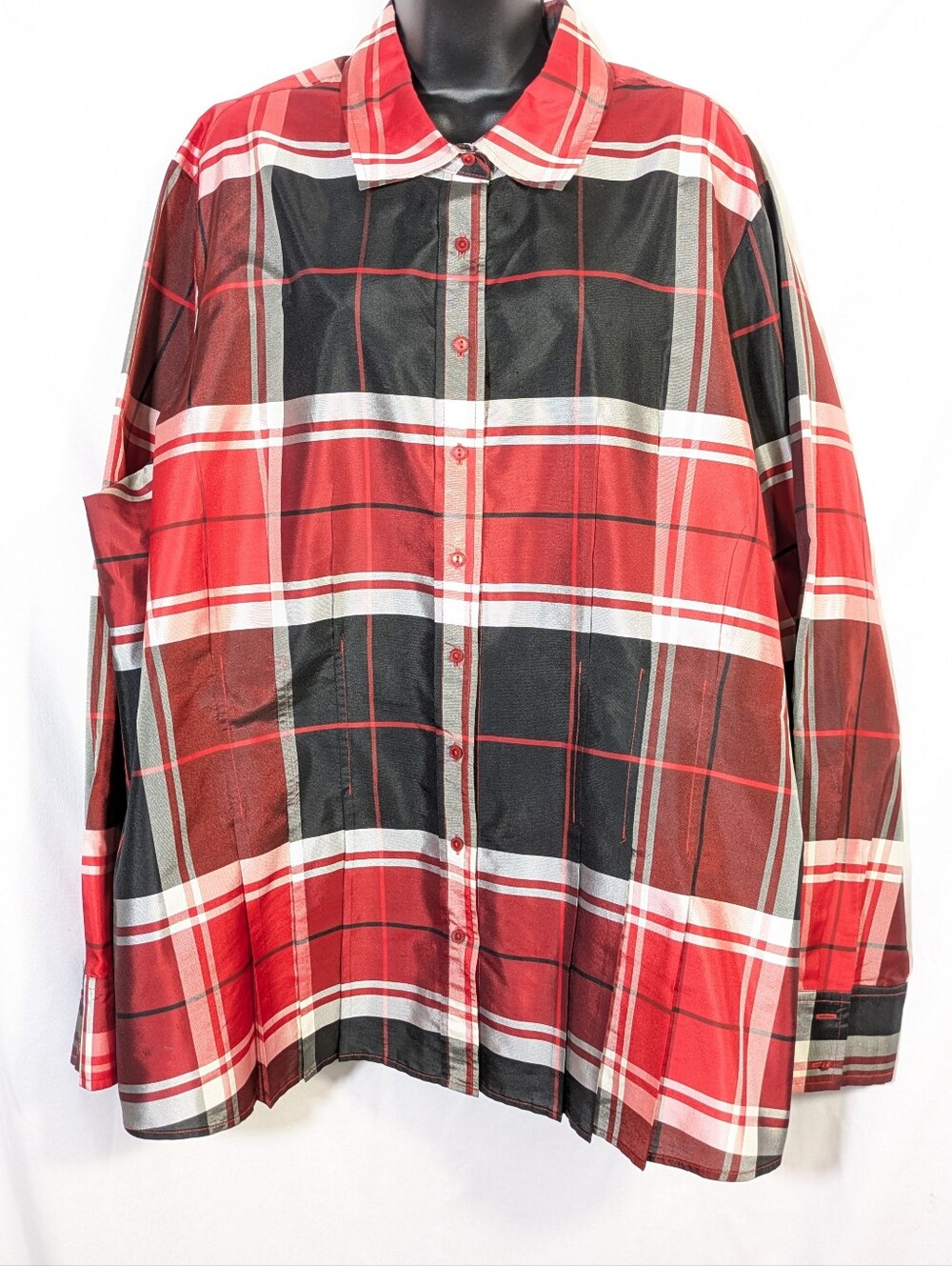 Coldwater Creek Womens Silk Blend Plaid Buttondown Top Blouse Minimalist Chic 3X